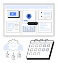 Digital dashboard with analytics, multimedia tools, and calendar for collaboration and organization Royalty Free Stock Photo