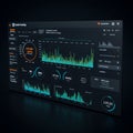 Digital dashboard with a dark theme displaying various data visualizations, including Royalty Free Stock Photo