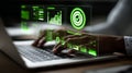 Digital dashboard data analysis business technology cybersecurity green interface laptop office analytics finance success Royalty Free Stock Photo