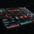 Digital dashboard display featuring various data visualizations against a dark Royalty Free Stock Photo