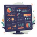 A digital dashboard displayed on a computer monitor features multiple data Royalty Free Stock Photo