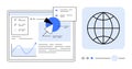 Digital Data Analysis with Bar Graph, Pie Charts, and Globe on Interactive Dashboard Royalty Free Stock Photo