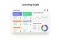 Digital dashboard displaying learning goals and progress with charts isolated on white background Royalty Free Stock Photo
