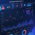 Digital dashboard displaying a performance analysis chart with various metrics. Line Royalty Free Stock Photo