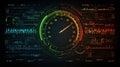 Digital Dashboard Displaying Speedometer and Performance Metrics With Vibrant Colors and High-Tech Design Elements Royalty Free Stock Photo