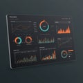 Digital dashboard displaying various data visualizations on a dark Royalty Free Stock Photo
