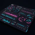A digital dashboard displaying various graphical data visualizations. Features include Royalty Free Stock Photo