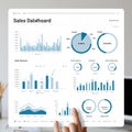 A digital dashboard displaying various sales data visualizations including bar graphs, Royalty Free Stock Photo