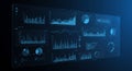 A digital dashboard displays an array of analytical graphs and charts. The interface Royalty Free Stock Photo