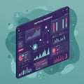 A digital dashboard displays data visualizations related to privacy metrics. It features Royalty Free Stock Photo