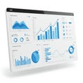 A digital dashboard displays multiple data visualizations, including bar charts, pie Royalty Free Stock Photo