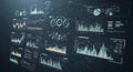 A digital dashboard displays multiple data visualizations, including line graphs, bar Royalty Free Stock Photo