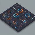 A digital dashboard features multiple data visualization elements, including pie charts, Royalty Free Stock Photo