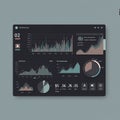 Digital dashboard featuring a dark interface with colorful graphs, charts, and data Royalty Free Stock Photo