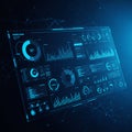 A digital dashboard filled with data visualizations is set against a dark background. Royalty Free Stock Photo