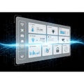 Digital dashboard interface with a dark background and glowing blue Royalty Free Stock Photo