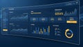 Digital Dashboard Interface Displaying Financial Data Charts Graphs and Performance Metrics on a Blue Background Royalty Free Stock Photo