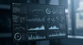 A digital dashboard interface displays various data visualizations, including line Royalty Free Stock Photo
