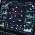 Digital dashboard interface on a laptop displaying various data visualizations Royalty Free Stock Photo