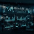 Digital dashboard interface with multiple data visualizations. A global map with user Royalty Free Stock Photo