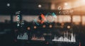 Digital dashboard interface with various data visualization elements in a corporate Royalty Free Stock Photo