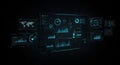 Digital dashboard with multiple high-tech interfaces displaying data in a futuristic Royalty Free Stock Photo