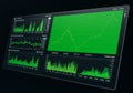 Digital dashboard on a screen displaying multiple data graphs and charts with a green Royalty Free Stock Photo