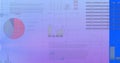 Digital dashboard showing charts and tables on purple blue gradient, with pie chart line bar charts Royalty Free Stock Photo