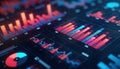 Digital dashboard shows dynamic financial data. Business analytics, key performance indicators displayed. Visualizations include Royalty Free Stock Photo