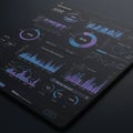 Digital dashboard with a sleek, dark user interface showcasing various visual data Royalty Free Stock Photo