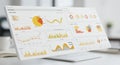Digital dashboard with various data visualizations displayed on a screen. The Royalty Free Stock Photo