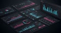 Digital dashboards displaying various data visualizations, including bar graphs, line Royalty Free Stock Photo