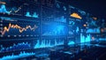 Digital data analysis dashboard with charts and graphs on multiple screens Royalty Free Stock Photo