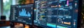 Digital data analysis with interactive graphs and charts on monitors Royalty Free Stock Photo