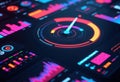 Digital data analysis interface with colorful graphs and gauges on a screen Royalty Free Stock Photo