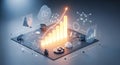 Digital Data Analytics Graphs and Charts with Floating Geometric Icons on Dark Tech Background Royalty Free Stock Photo