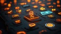 Digital data analyzing interface with glowing orange elements Royalty Free Stock Photo