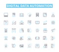 Digital data automation linear icons set. Algorithm, Analytics, Automation, Backend, Big data, Cloud, Code line vector