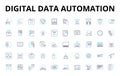 Digital data automation linear icons set. Algorithm, Analytics, Automation, Backend, Big data, Cloud, Code vector
