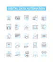 Digital data automation vector line icons set. Digital, Data, Automation, AI, Machine, Learning, Cloud illustration Royalty Free Stock Photo