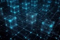 Digital data blocks symbolizing futuristic blockchain technology and network systems. Innovations