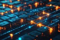 Digital data blocks symbolizing futuristic blockchain technology and network systems. Innovations