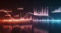 Digital Data Charts and Graphs with Neon Glowing Lines in Futuristic Technology Style Royalty Free Stock Photo