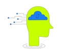 Digital data cloud in human head silhouette 2D cartoon object Royalty Free Stock Photo