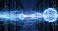 Digital Data Connection Server Room with Glowing Abstract Network and Spheres Royalty Free Stock Photo