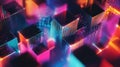 Digital data cubes connecting in abstract network Royalty Free Stock Photo