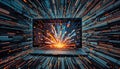 Digital Data Explosion from Laptop Screen Royalty Free Stock Photo