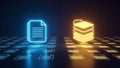 Digital Data File Storage Network Glowing Blue Orange Icons Abstract Design Royalty Free Stock Photo