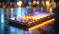 Digital Data Flow on Glowing Smartphone Screen Royalty Free Stock Photo