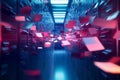 Digital Data Flow in High-Tech Server Room with Floating Files Royalty Free Stock Photo